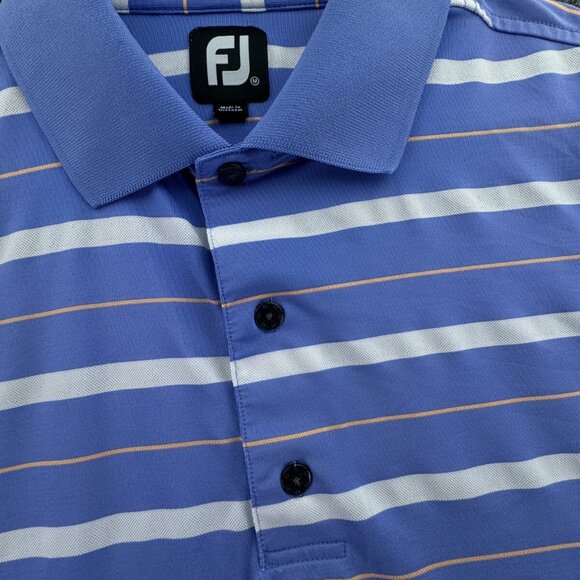 Footjoy Short Sleeve Golf Polo Shirt Blue Striped Medium Stretch 1908 Mystery - Picture 8 of 16